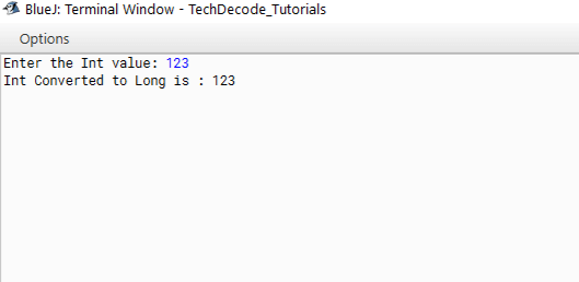 Output of Java Program To Convert Int To Long